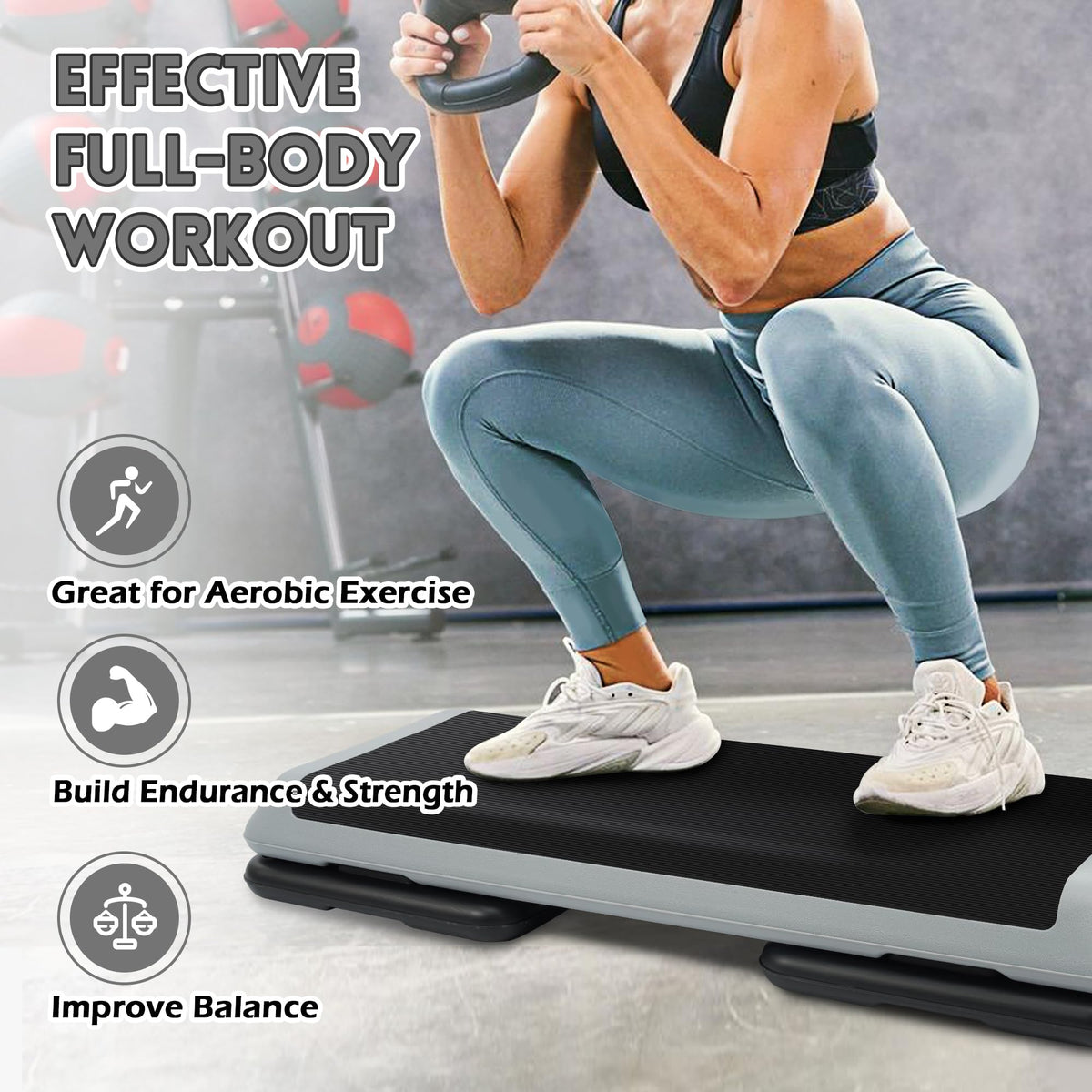Adjustable Step Aerobic Platform with 4 Stackable Risers O29397