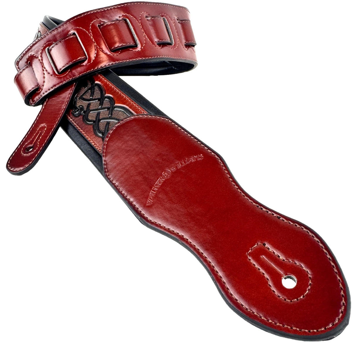 Whiskey Tan and Brown Full Grain Carving Leather Padded Guitar Strap B875411