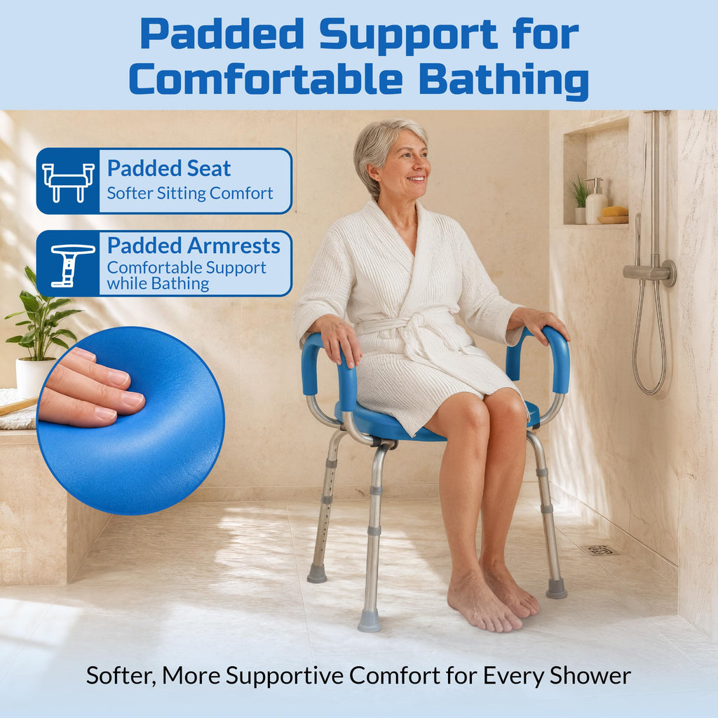 Blue Adjustable Padded Aluminum Shower Bench C4397