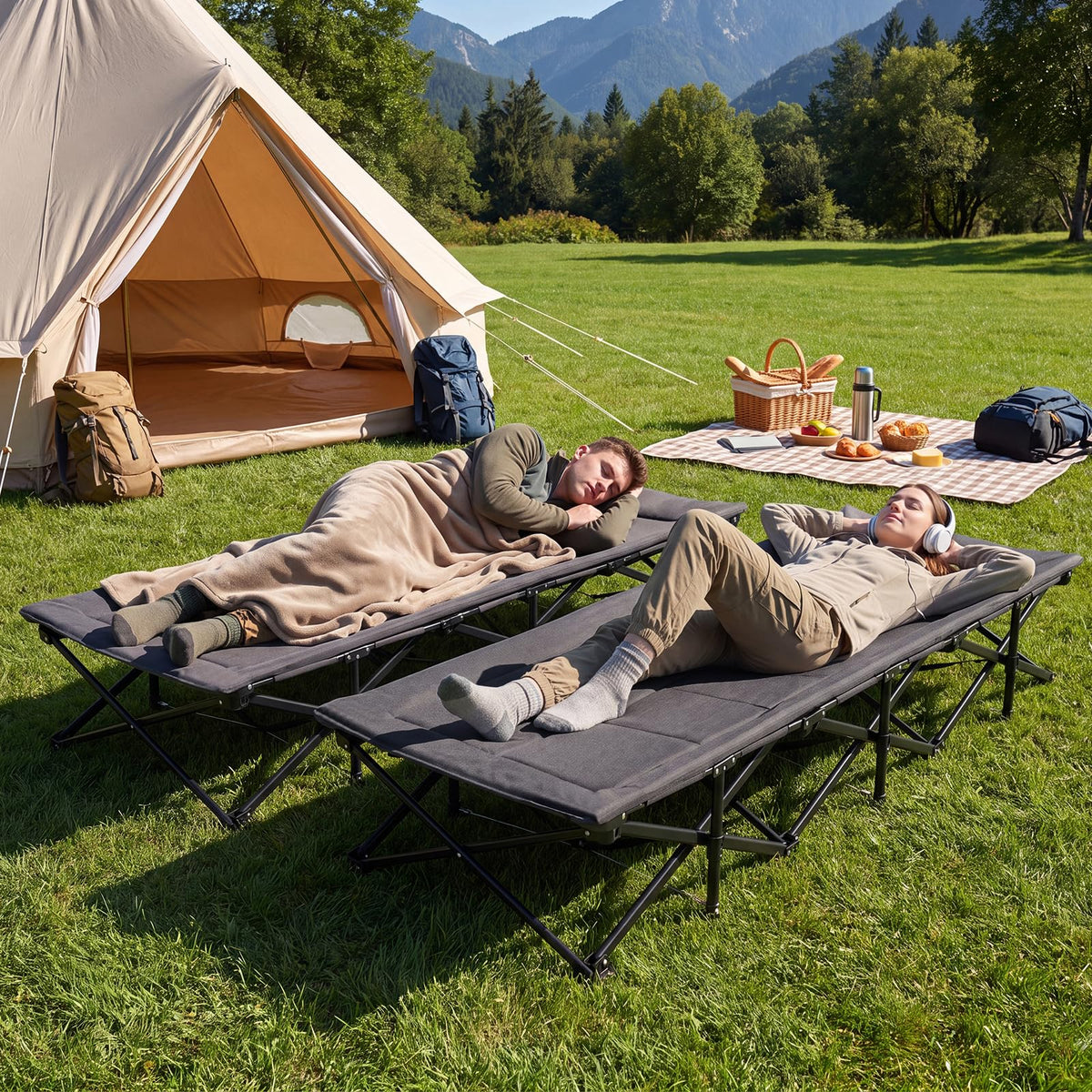 Camping Cot with Padded Pillow, Carry Bag, 600 lbs, Grey G443