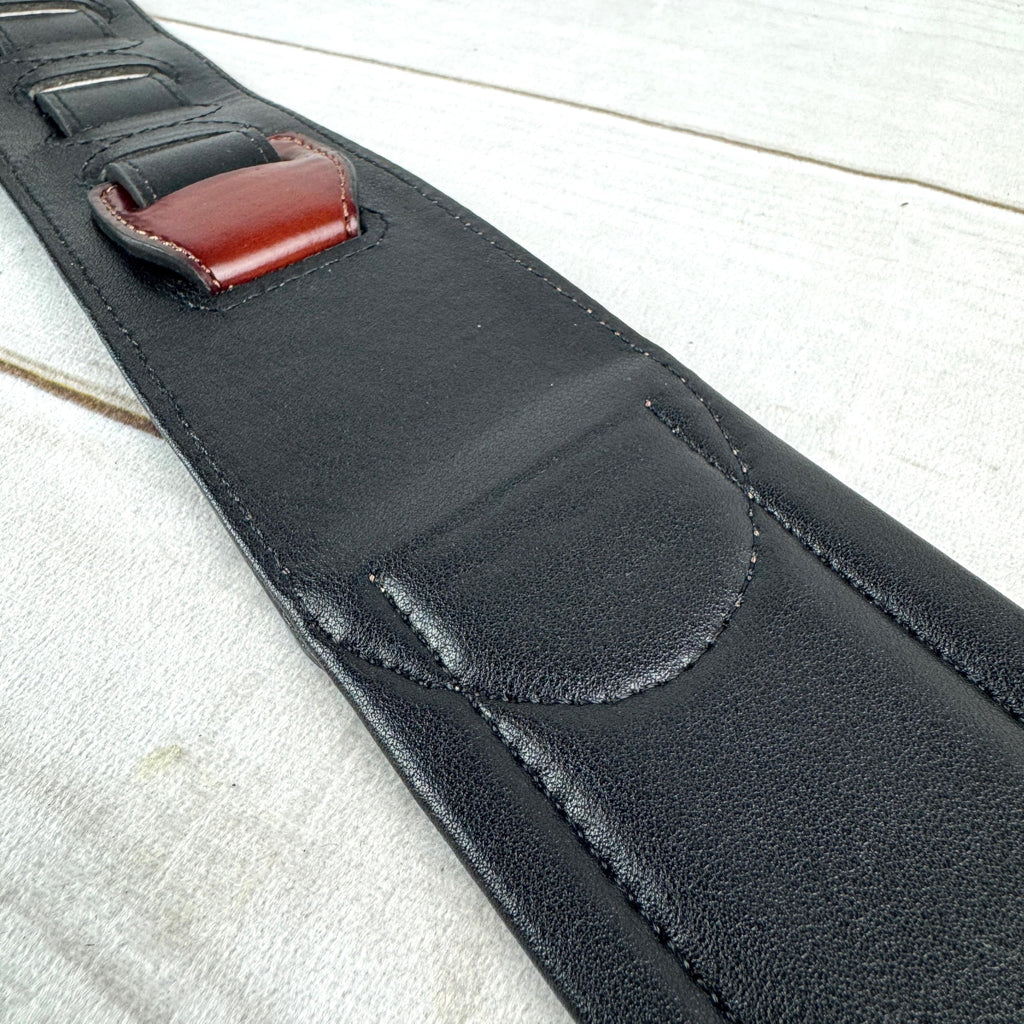 Whiskey Tan and Brown Full Grain Carving Leather Padded Guitar Strap B875411