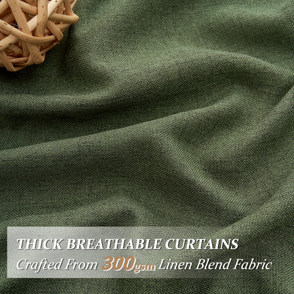 Dark Green 96 Inches Long Thick Linen 2 Panels Set Curtains M919418