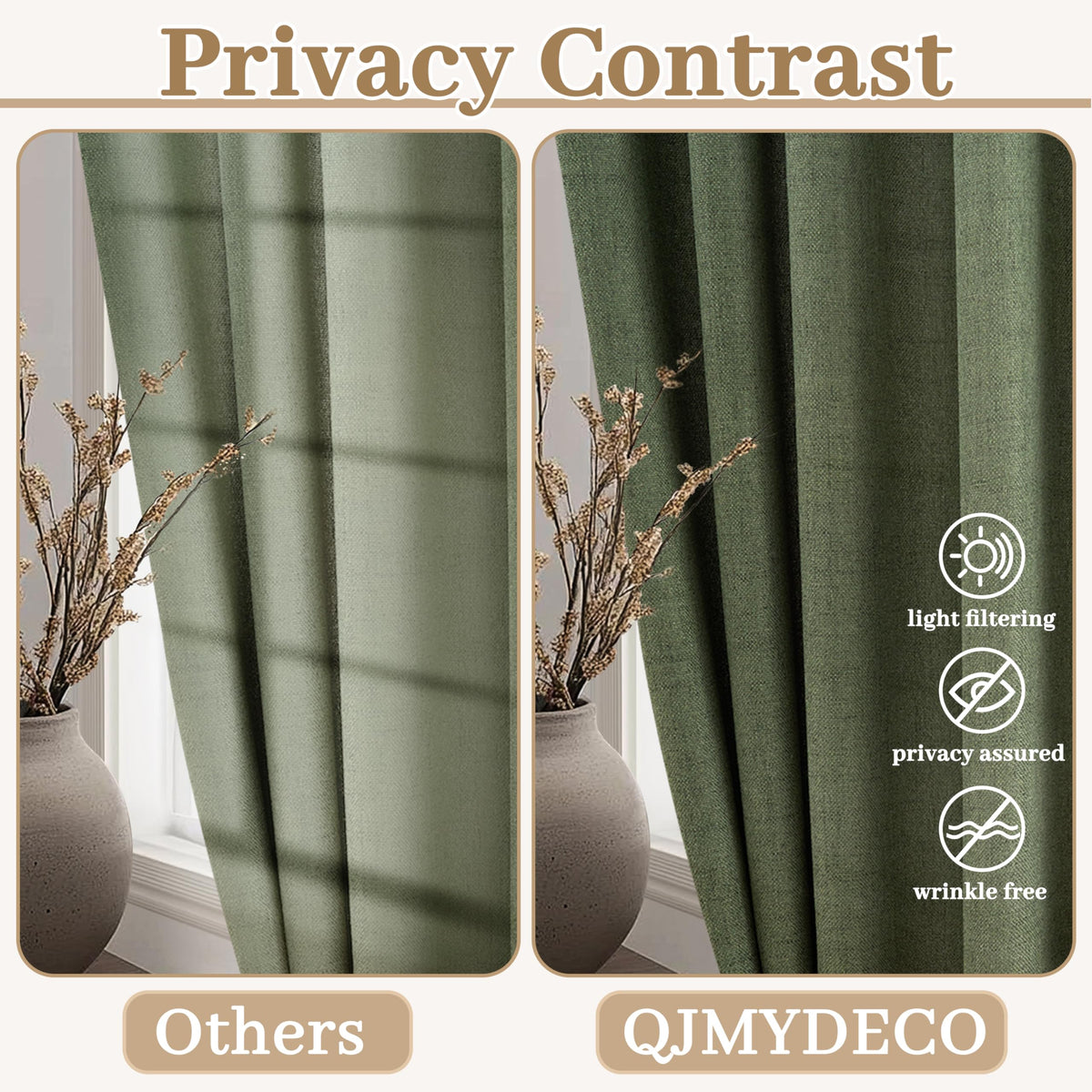 Dark Green 96 Inches Long Thick Linen 2 Panels Set Curtains M919418